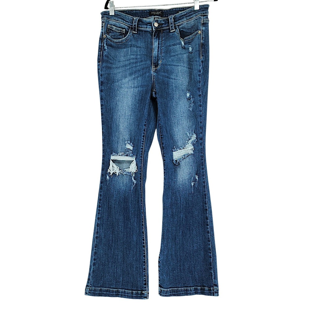 Judy Blue Bootcut Jeans 13 Jr Wom 32x31 Blue Distressed Ripped Cowgirl Festival